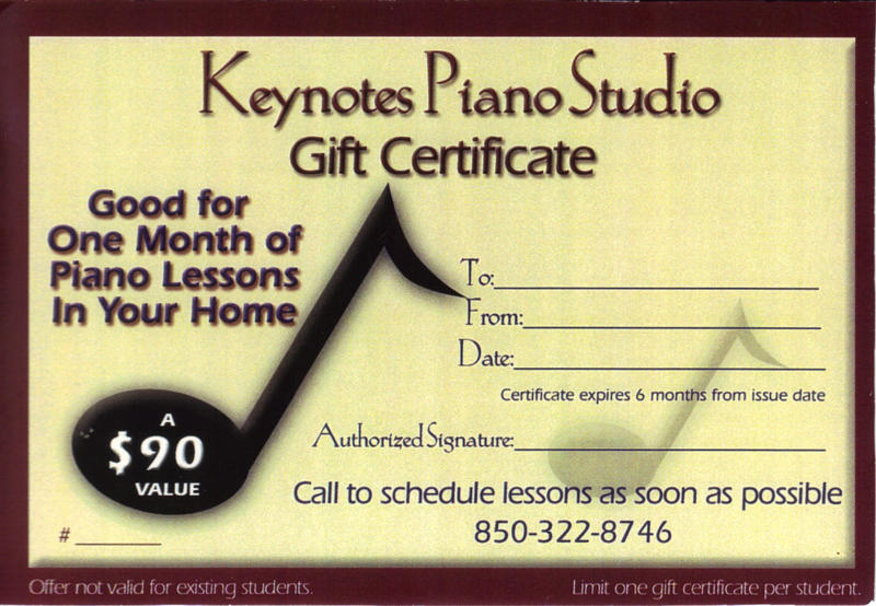 Specials and Gift Certificates KeyNotes Piano Studio
